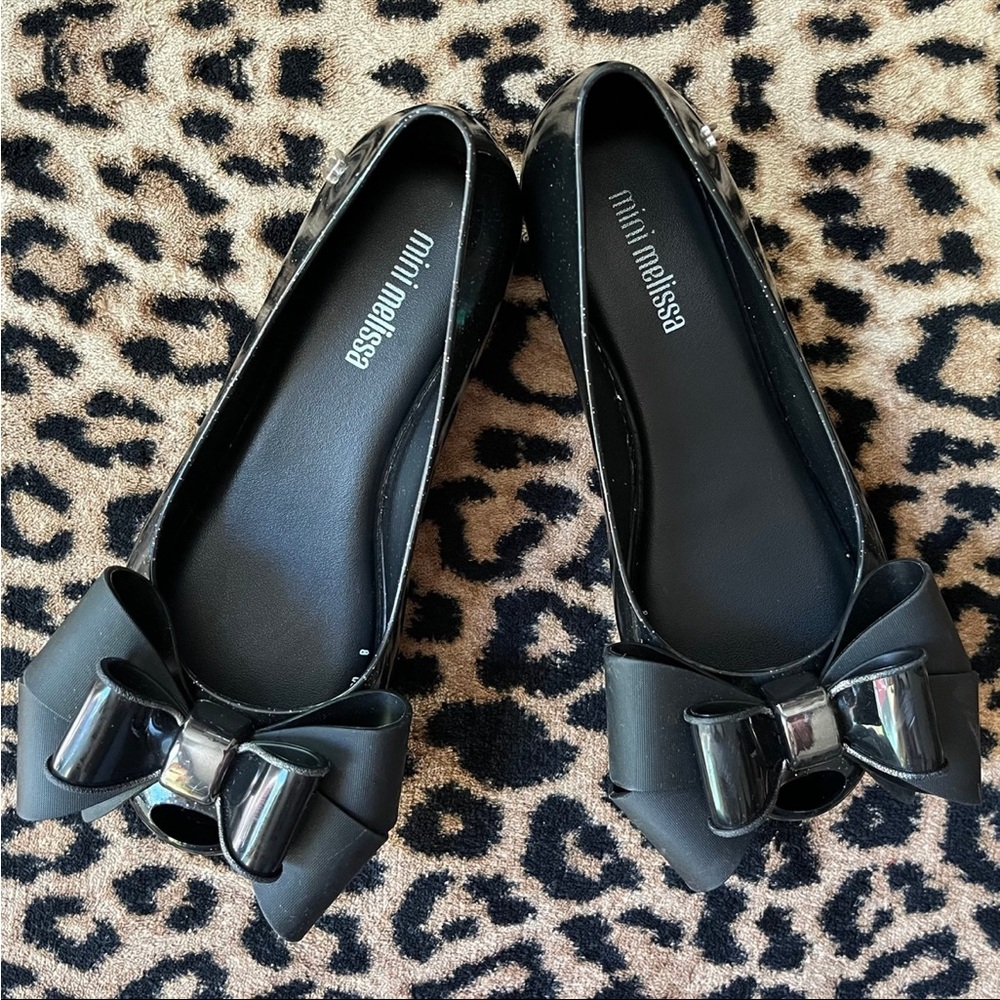 BLACK BOW BALLERINA FLATS | MINI MELISSA | SIZE 12